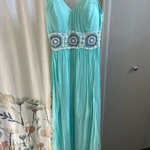 Filly Flair Turquoise Maxi Dress with Crochet Bodice - Size M